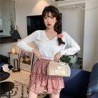 Long-sleeve Top / Floral Mini Skirt