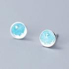 925 Sterling Silver Sea Wave & Star Disc Earring S925 Silver - 1 Pair - Silver & Light Blue - One Size