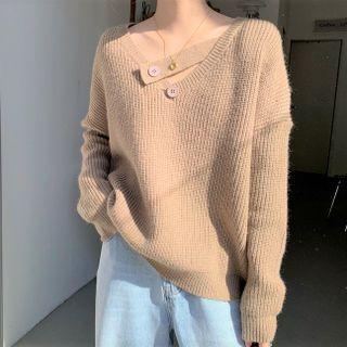 Button-up Ribbed Knit Sweater
