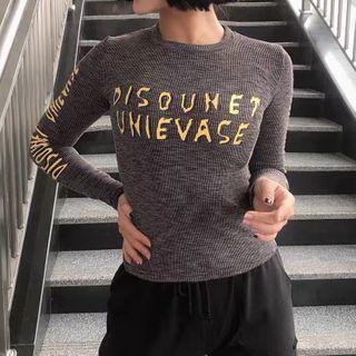 Round-neck Print Lettering Long-sleeve T-shirt