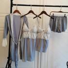 Loungewear Set : Lace Trim Suspender Sleep Dress + Camisole Top + Shorts + Robe