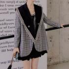 Plaid Panel Navy Collar Double-breasted Blazer
