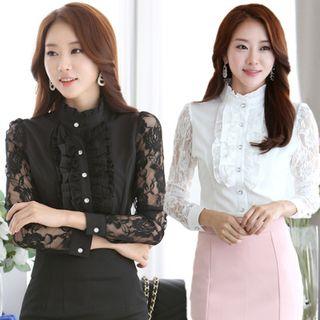 Lace Panel Frill Trim Shirt