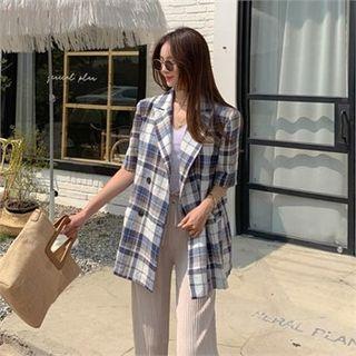 Linen Blend Plaid Blazer