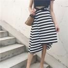 Striped High-waist Asymmetric Midi Skirt
