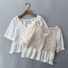 Elbow-sleeve Knit Panel Top