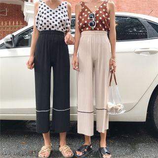 Contrast-trim Wide Leg Pants