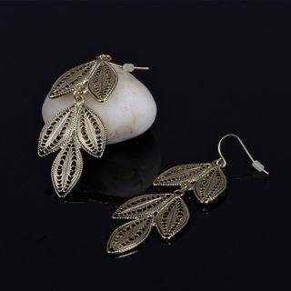 Leaf Alloy Dangle Earring B0267 - 1 Pair - Copper - One Size