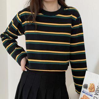 Striped Cropped T-shirt Stripe - Yellow & Green & Black - One Size