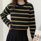 Striped Cropped T-shirt Stripe - Yellow & Green & Black - One Size