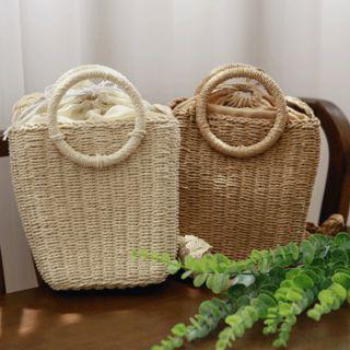 Hoop-handle Woven Rattan Cross Bag