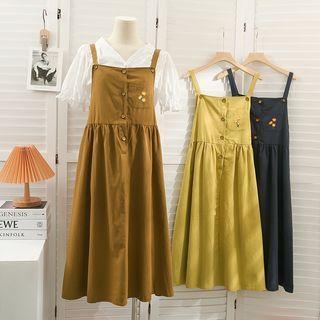 Tie-waist Embroidered Sleeveless Midi Dress