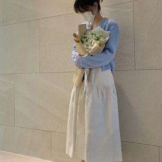 Band-waist Frilled-detail Flare Skirt Cream - One Size