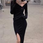 Long-sleeve Knit Sheath Dress / Midi Sheath Dress