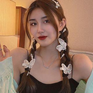 Butterfly Hair Clip / Faux Pearl Hair Tie / Set