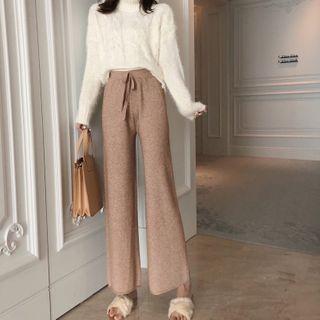 Crop Knit Wide-leg Pants