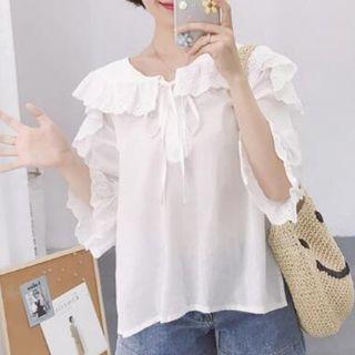 3/4-sleeve Frilled Trim Blouse
