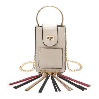 Chain Strap Patent Crossbody Bag With Fringe