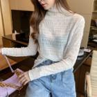 Long Sleeve Mock Neck Sheer Top