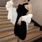 One-shoulder Halter Mini Dress Black - One Size