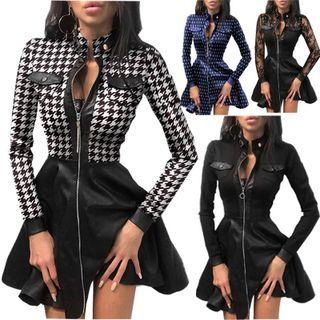 Long-sleeve Zipped Mini A-line Dress
