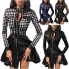 Long-sleeve Zipped Mini A-line Dress