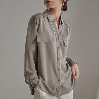 Long-sleeve Wet-look Blouse