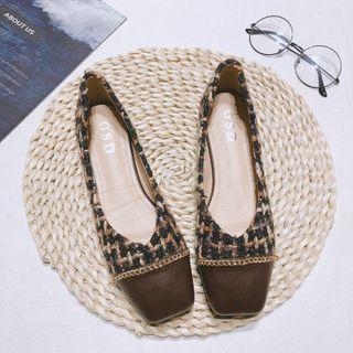Square-toe Paneled Tweed Flats
