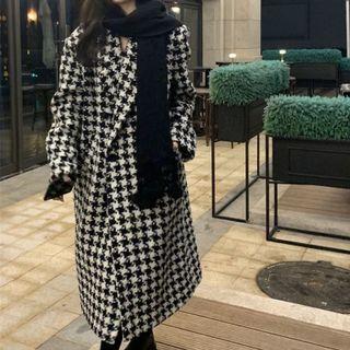 Houndstooth Woolen Long Coat