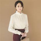Frill-neck Lace-trim Top