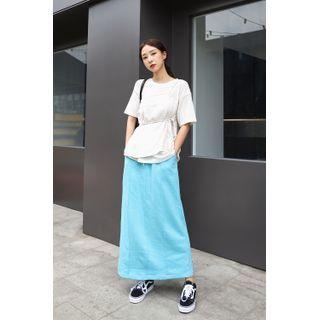 Drawstring Pintuck Maxi Skirt