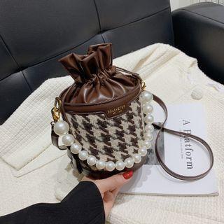 Faux Pearl Houndstooth Bucket Bag