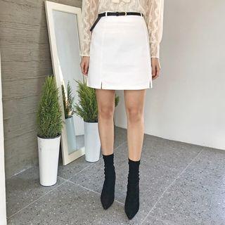 Plain Cotton Miniskirt With Belt