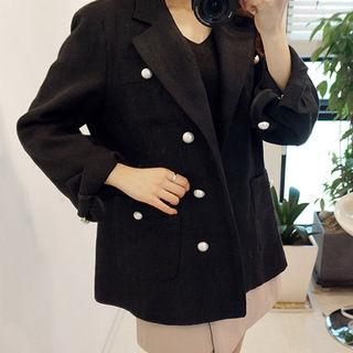 Faux-pearl Button Linen Blazer