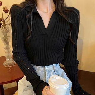Collared Knit Top Black - One Size