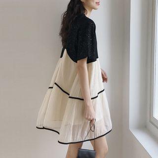 Short-sleeve Glitter Panel Dress