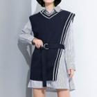 Set: Belted Vest + Striped Shirt White - One Size