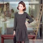 Long-sleeve Dotted Pleated Dress