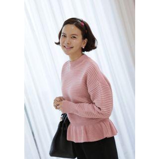 Drop-shoulder Frill-hem Sweater
