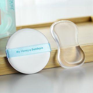 Set: Powder Puff + Silicone Powder Puff Set Of 2 - 1 Pc - Silicone Powder Puff - Transparent & 1 Pc - Powder Puff - Blue - One Size