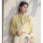 Gingham Tie-neck Long-sleeve Blouse Gingham - Yellow - One Size