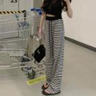 High Waist Striped Loose Fit Pants Black - One Size