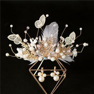 Wedding Beaded Tiara / Dangle Clip-on Earring / Set
