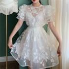 Set: Slipdress + Flower Detail Short-sleeve Blouse + Mini A-line Skirt