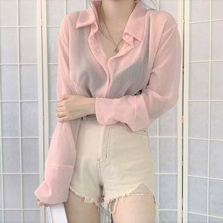 Long-sleeve Sheer Shirt / Hot Pants