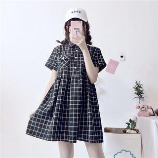 Plaid Empire-cut Mini Dress
