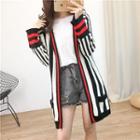 Open-front Striped Long Knit Cardigan As Shown In Figure - One Size