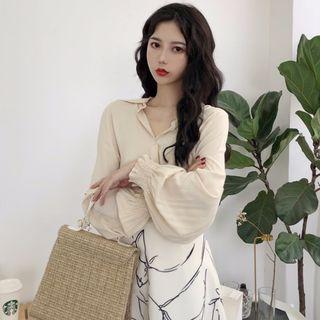 Lantern-sleeve Blouse Almond - One Size