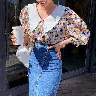 Lace Chelsea-collar Floral Blouse