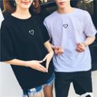 Couple Matching Heart Embroidered Elbow Sleeve T-shirt